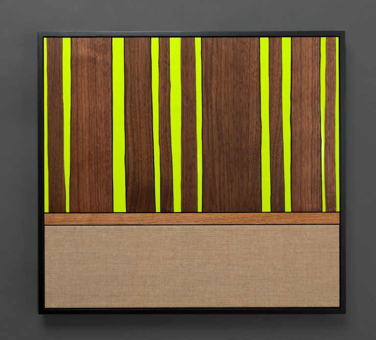 Walnut, White Oak, Acrylic, Linen. 20" x 21.5"