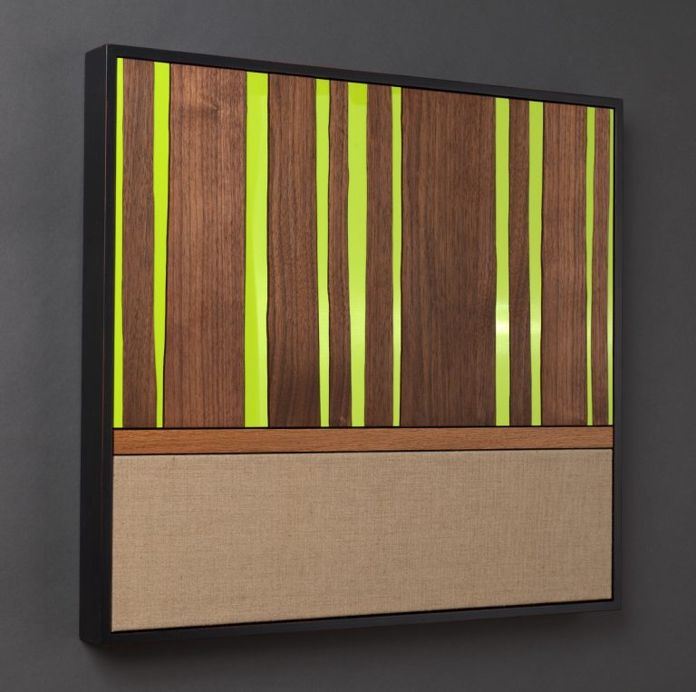 Walnut, White Oak, Acrylic, Linen. 20" x 21.5"